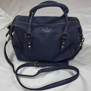Kate Spade Julianne Mulberry St Pebbles Leather Satchel Gold Hardware Blue